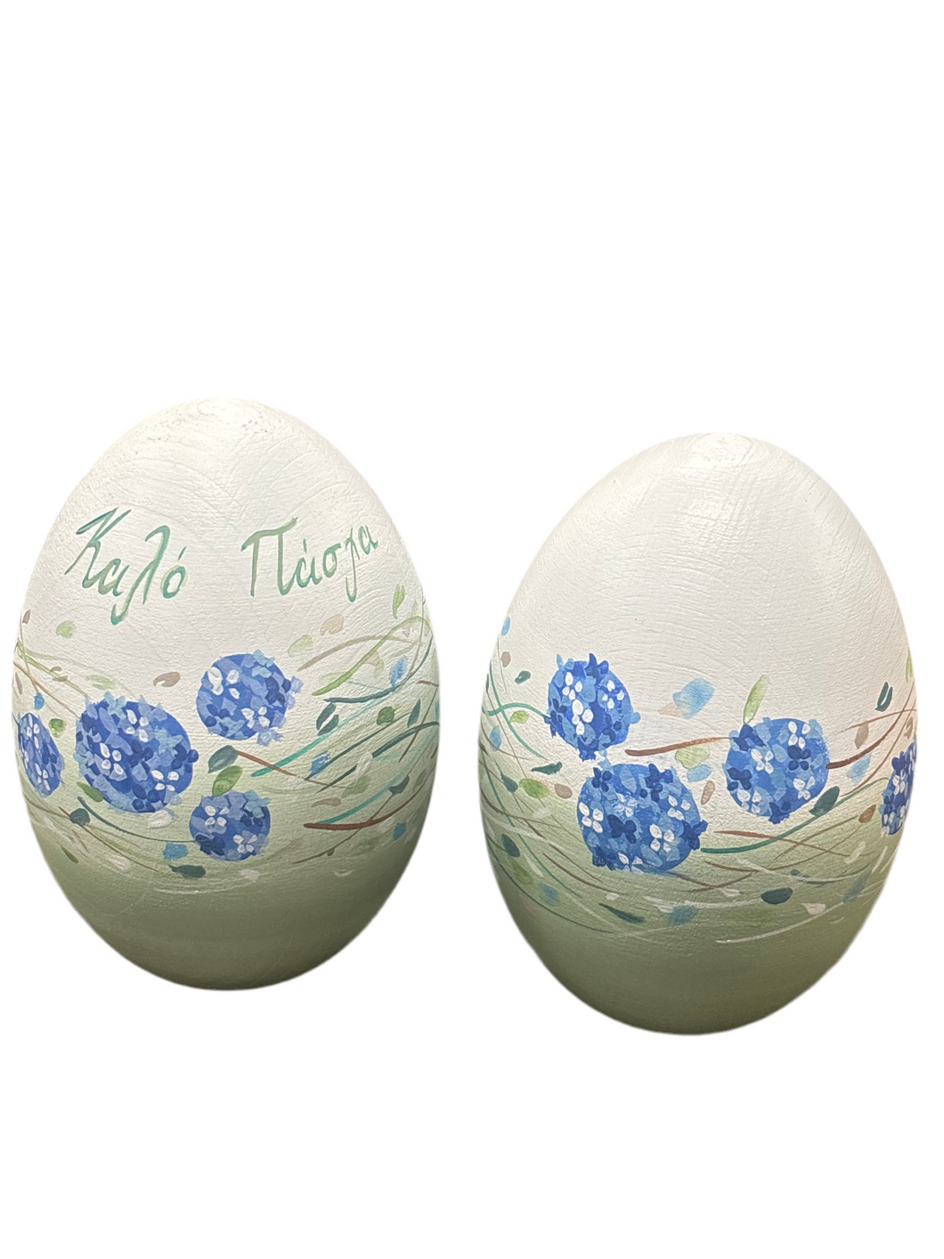 Easter Wooden Egg: Blue Hydrangeas with Καλό Πάσχα or without (free USA shipping included)