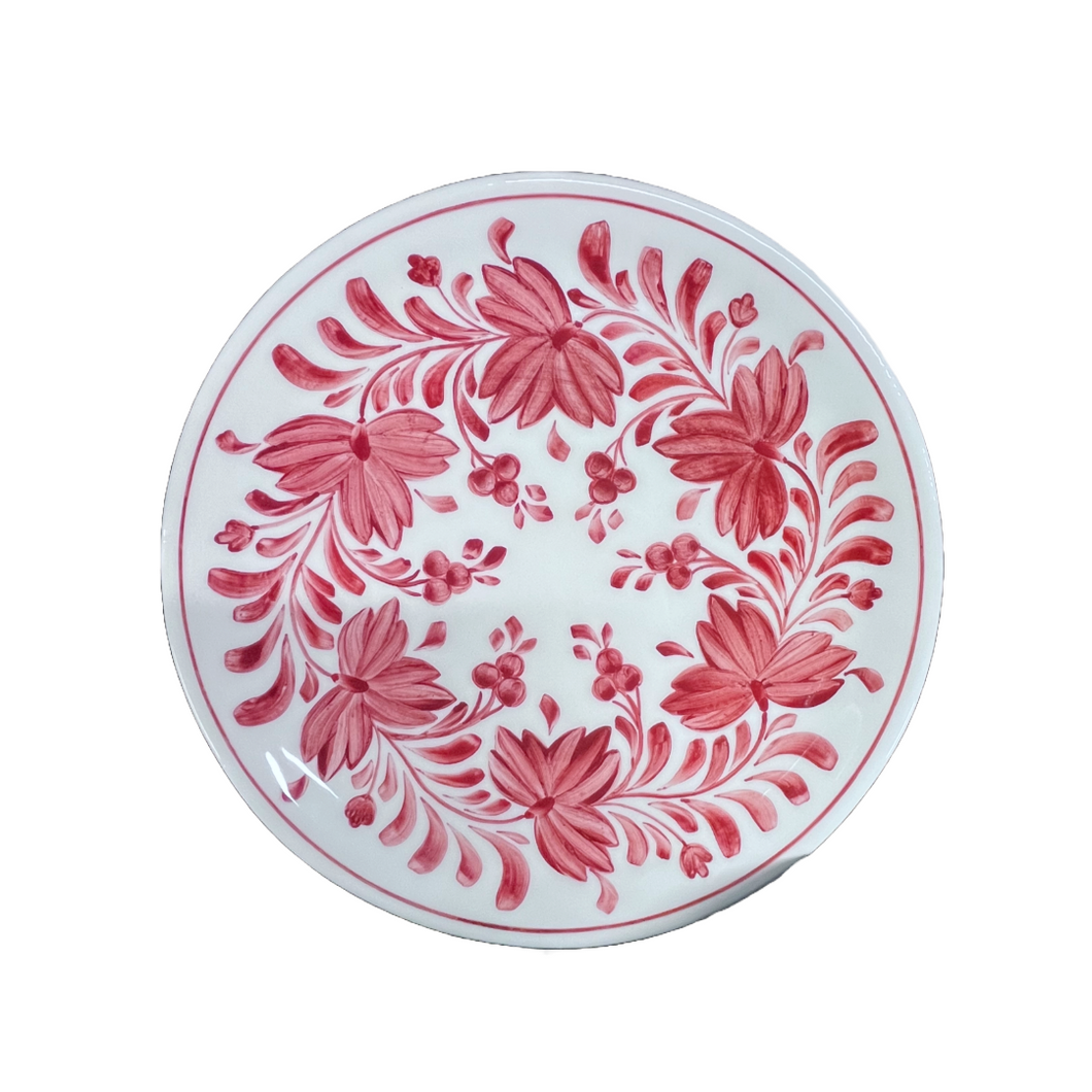 Ceramic 12” Round Red Floral Platter (free USA shipping included)