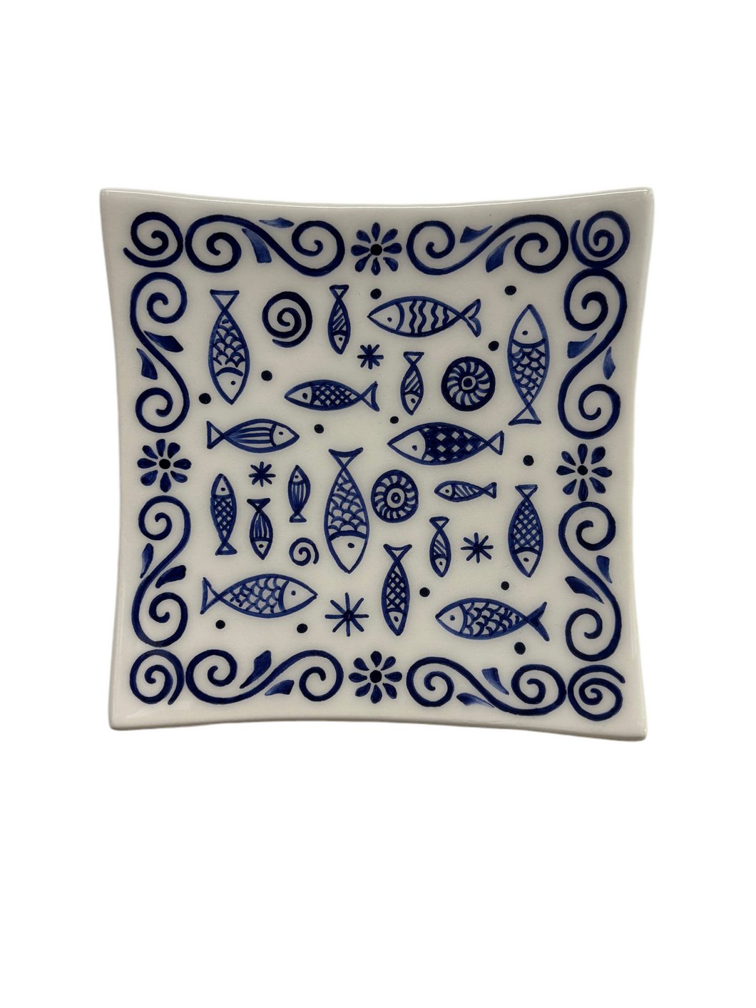 Ceramic Square Plate: Fish Design (free USA shipping included)