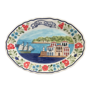 Ceramic Καλώς Ήλθατε (Welcome) and Seaside Scene Platter (free USA shipping included)