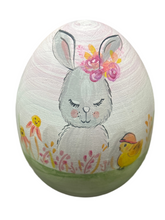 Load image into Gallery viewer, Easter Wooden Egg: Bunny Rabbit with pink background in 2 sizes (free USA shipping included)
