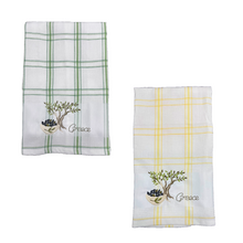 Load image into Gallery viewer, Embroidered Kitchen Towel: Olive Tree—2 color choices (free USA shipping included)
