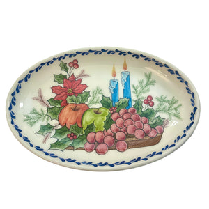 Ceramic Oval Christmas Platter with fruit (free USA shipping included)