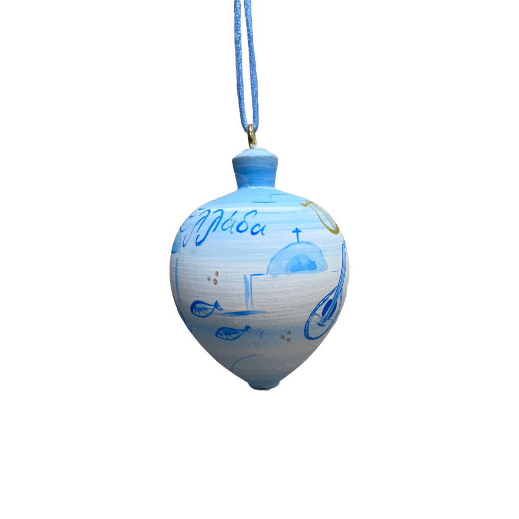 Greece Doodles Wooden Ornament (free USA shipping included)