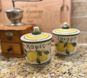 Ceramic Coffee (Καφές) and Sugar (Ζάχαρη) Set (free USA shipping included)