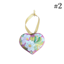 Load image into Gallery viewer, Wooden Painted Heart Ornament Multiple Design Choices—only one of each design (free USA shipping included)
