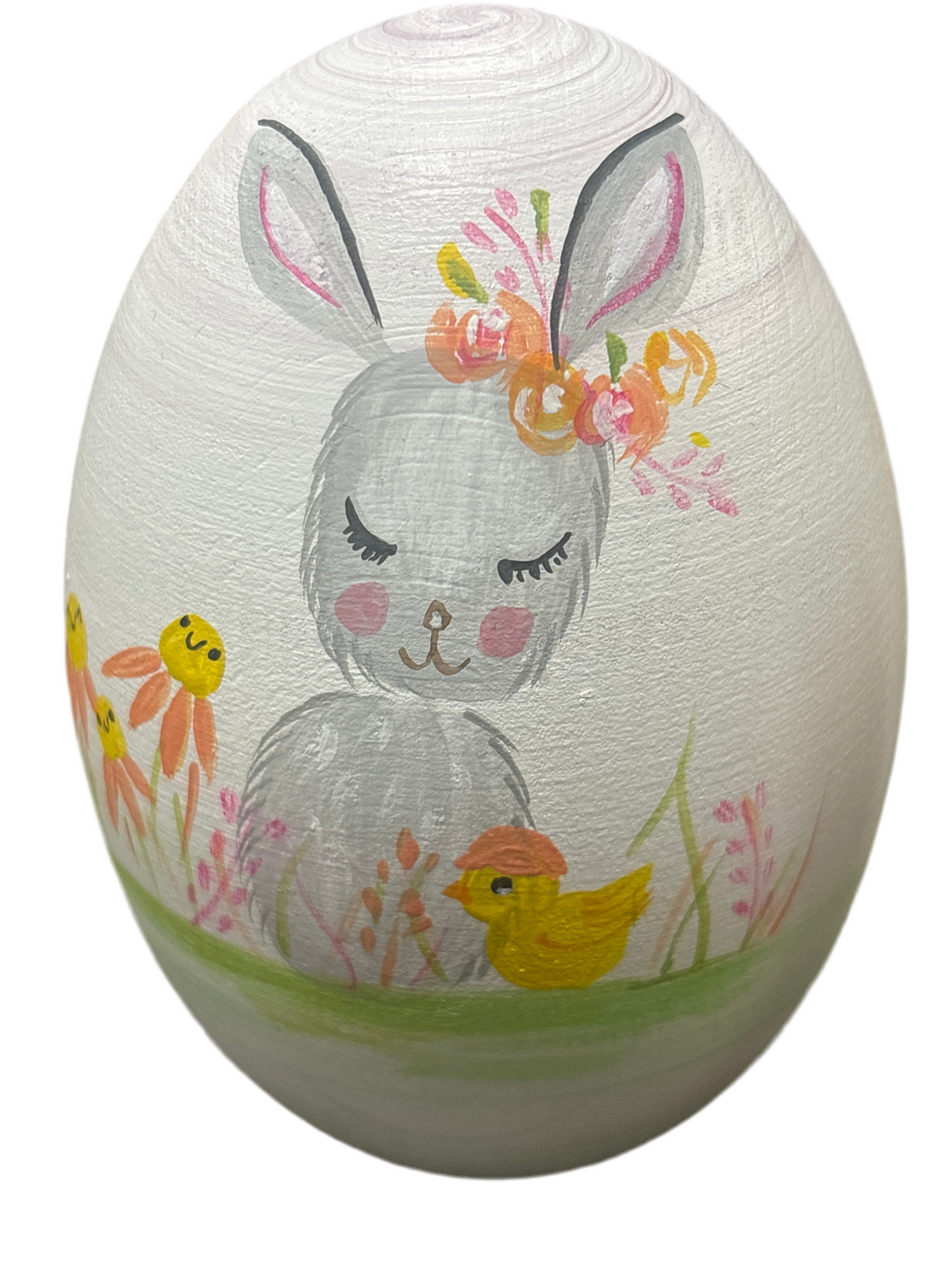 Easter Wooden Egg: Bunny Rabbit with pink background in 2 sizes (free USA shipping included)