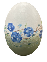 Load image into Gallery viewer, Easter Wooden Egg: Blue Hydrangeas with Καλό Πάσχα or without (free USA shipping included)
