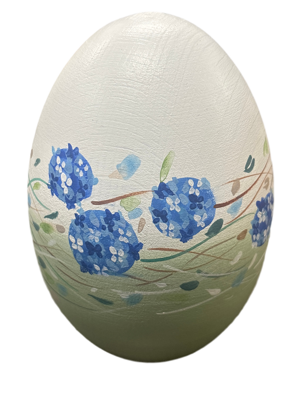 Easter Wooden Egg: Blue Hydrangeas  (free USA shipping included)