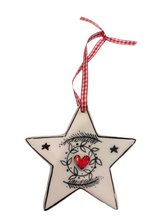 Load image into Gallery viewer, Ceramic Black and White Christmas Ornament: Star in 3 design choices (free USA shipping included)
