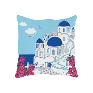 Blue Church Domes and Bougainvillea Pillow Cover (free USA shipping included)