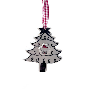 Ceramic Black and White Christmas Ornament: Tree (free USA shipping included)