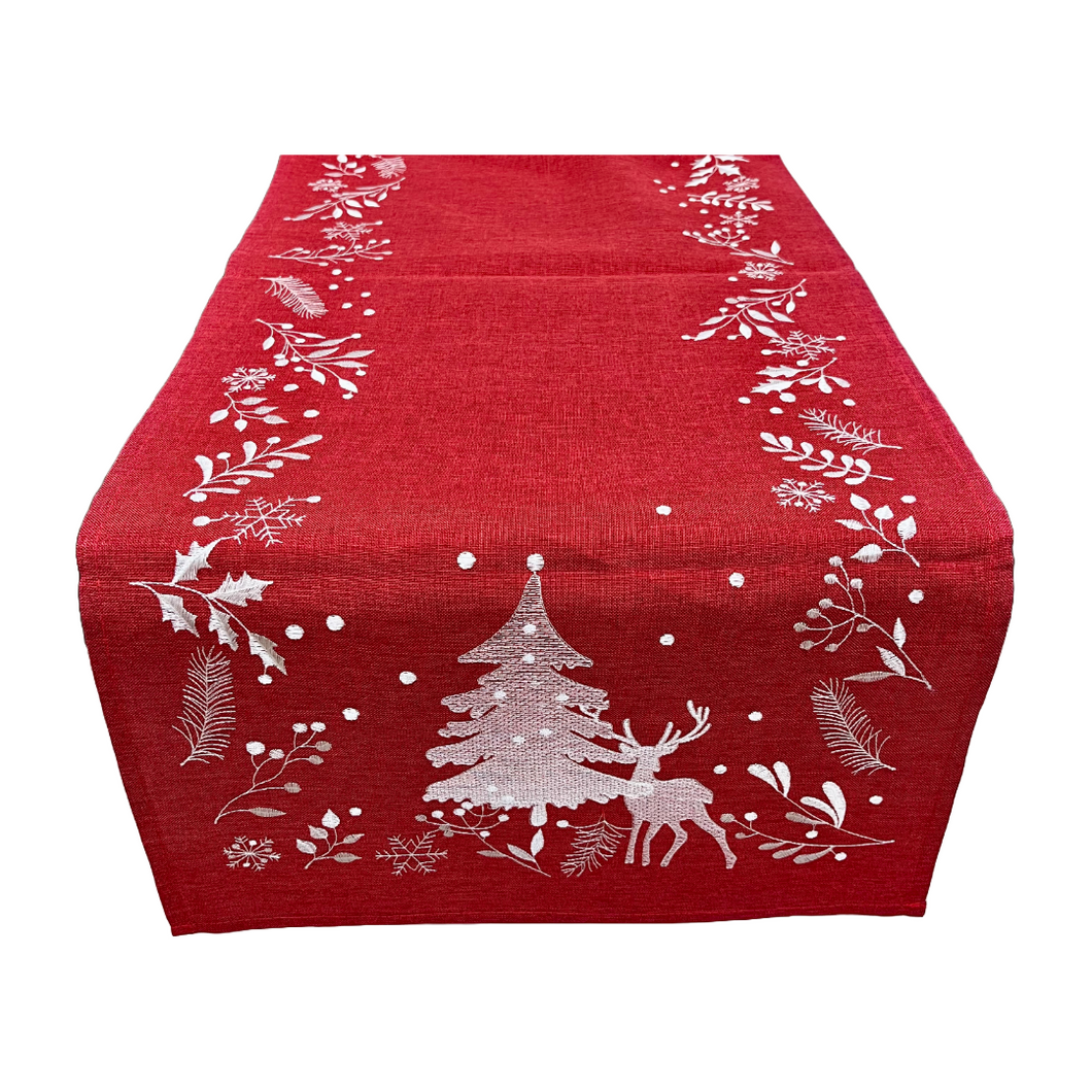 Christmas Tree and Reindeer Embroidered Table Runner (free USA shipping included)