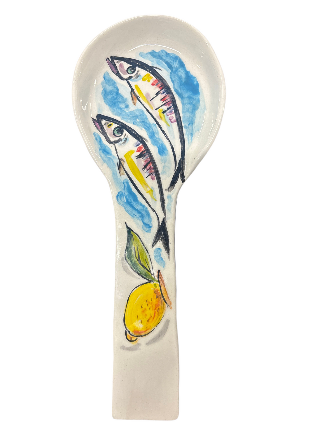 Ceramic Spoon Rest: Fish and lemons (free USA shipping included)