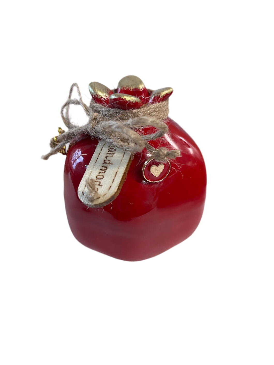 Ceramic Red Pomegranate with Heart Charm (free USA shipping included)