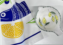 Load image into Gallery viewer, Cotton Tea Towel Fish and Lemons Design (free USA shipping included)
