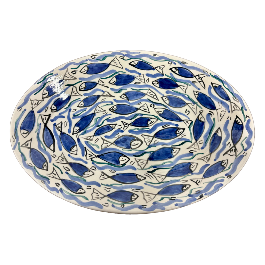 Ceramic Blue Fish Oval Platter (free USA shipping included)