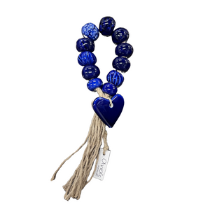 Ceramic Decorative Blue Beads with Heart (free USA shipping included)