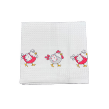 Load image into Gallery viewer, Embroidered Kitchen Towel: Chickens (free USA shipping included)only one left
