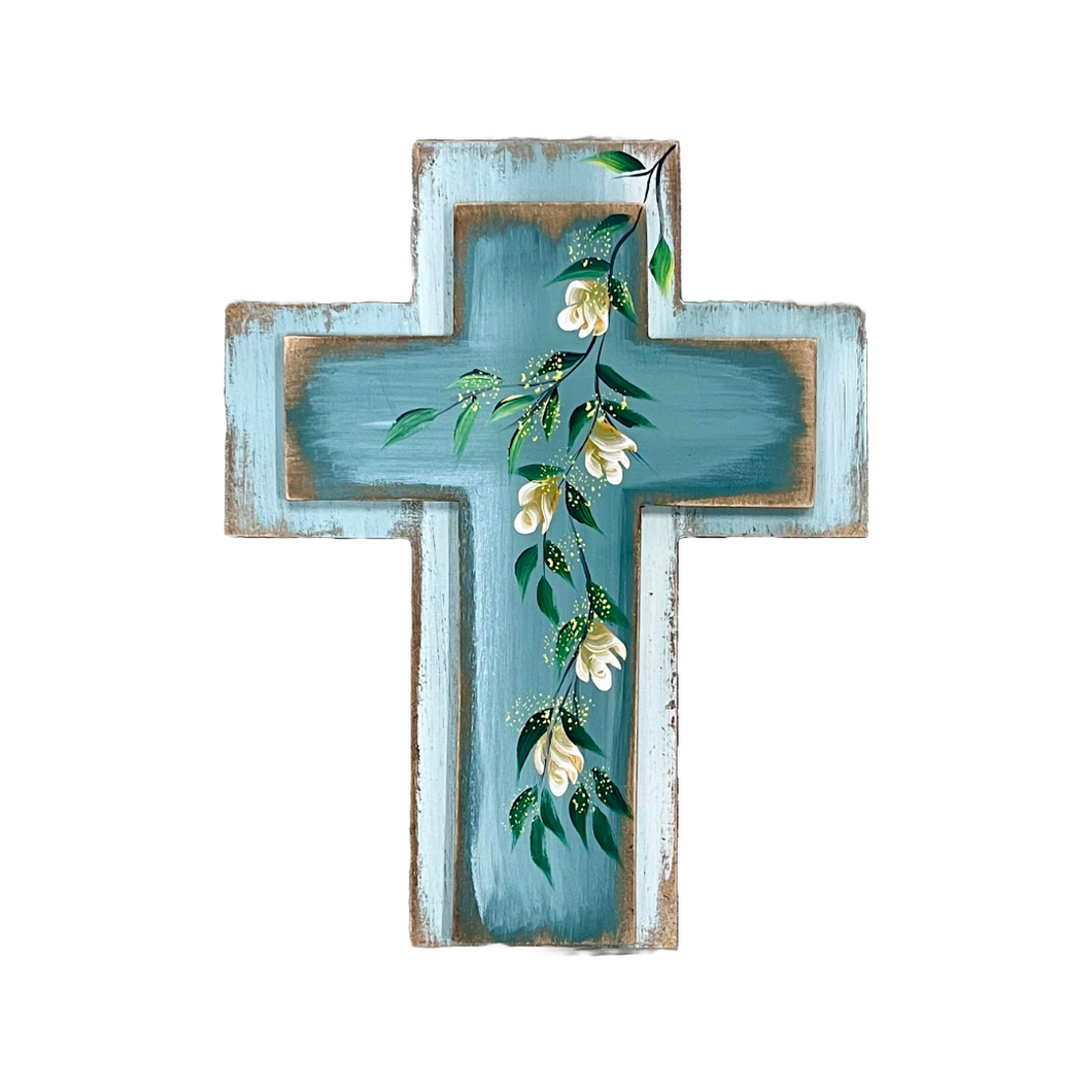 Wall Cross with White Roses (free USA shipping included)