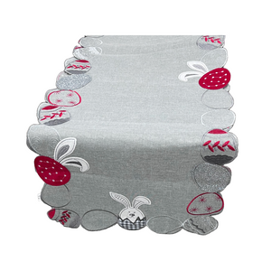 Easter Eggs and Bunnies Table Runner in Red and Gray (free USA shipping included)