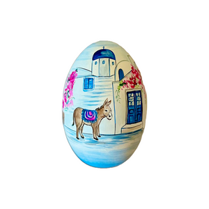 PRE-ORDER Easter Wooden Egg: Santorini Church and Donkey (free USA shipping included)