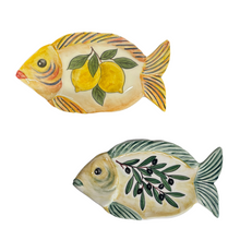 Load image into Gallery viewer, Ceramic Fish-Shaped Plate—Lemons or Olives Design (free USA shipping included)
