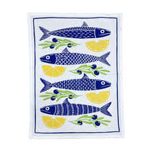 Load image into Gallery viewer, Cotton Tea Towel Fish and Lemons Design (free USA shipping included)
