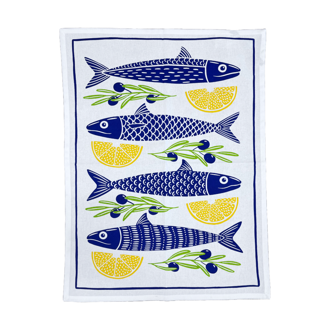 Cotton Tea Towel Fish and Lemons Design (free USA shipping included)