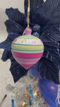 Load and play video in Gallery viewer, Pink and Green Striped Wooden Ornament (free USA shipping included)
