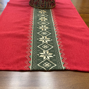 Christmas Embroidered Table Runner with green and gold band (free USA shipping included)